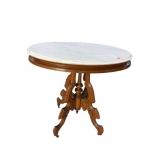 WALNUT VICTORIAN OVAL MARBLE TOP TABLE