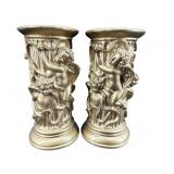 PR OF ANGEL CHERUB PILLAR CHALKWARE CANDLEHOLDERS