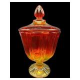 L.E SMITH AMBERINA FLAME CADMIUM COVERED DISH