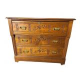 CHESTNUT 3 DRAWER BUTTER MOLD CARVED CHEST