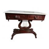 KIMBRELL FURNITURE LYRE BASE MARBLE TOP CONSOLE
