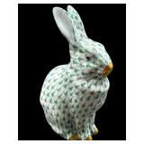 HEREND HUNGARY GREEN FISHNET RABBIT FIGURINE
