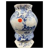 BLUE DELPH STYLE DUTCH SCENE OCTAGONAL VASE