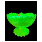 FENTON URANIUM SATIN CUSTARD PINWHEEL COMPOTE