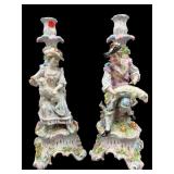 2 ANTIQUE MEISSEN FIGURAL CANDLESTICKS