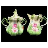 ANTIQUE HAND PAINTED ROSES PORCELAIN CREAMER &