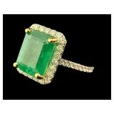 18K NATURAL EMERALD & DIAMOND RING