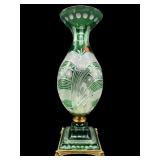 LARGE ANTIQUE EMERALD GREEN CUT TO CLEAR BOHEMIAN