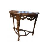 HEAVY LION HEAD CARVED WALNUT HALF ROUND TABLE