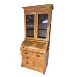 WALNUT VICTORIAN CYLINDER ROLL SECRETARY