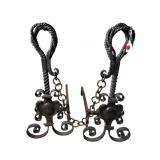 PR OF HAND FORGED CAST IRON ANDIRONS