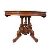 WALNUT VICTORIAN LARGE OVAL MARBLE TOP TABLE;