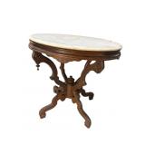 OVAL WALNUT VICTORIAN MARBLE TOP TABLE