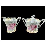 PR OF R.S. PRUSSIA HAND PAINTED FLORAL SUGAR AND