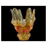 VIKING GLASS AMBER HANDKERCHIEF PEDESTAL BOWL