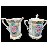 2 PC LOT R.S. PRUSSIA HAND PAINTED FLORAL CREAMER