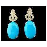 PR OF PLATINUM TURQUOISE AND DIAMOND DANGLE