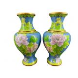 TWO 10.5 IN BLUE CLOISONNE VASES