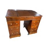 19TH CENT. MAHOGANY 3 PART SLANTED EXECUTIVE DESK