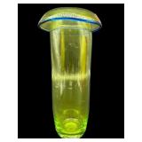 GREEN AND COBALT RIM ART GLASS FLARED VASE