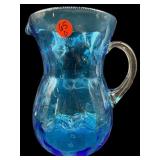 LARGE MCM BLUE DIAMOND OPTIC ART GLASS PITCHER