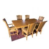 MODERN PINE DINING TABLE & 6 LEATHER CHAIRS
