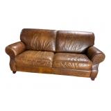 BROWN DISTRESSED LEATHER 2 SEAT COUCH