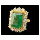 14K NATURAL EMERALD & DIAMOND RING