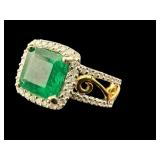 18K NATURAL EMERALD AND DIAMOND RING
