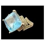 PLATINUM NATURAL AQUAMARINE & DIAMOND RING