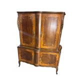 FRENCH INLAID MAHOGANY BLIND DOOR CHINA CLOSET/BAR