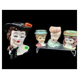 LOT OF 4 LADY HEAD VASES