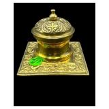 BRASS INKWELL WITH GLASS INSERT