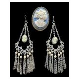 2 PC LOT OF CAMEO COSTUME JEWELRY