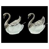 PR OF RETICULATED SILVERPLATED SWAN SALT CELLARS