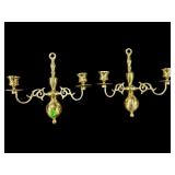 PR OF CAST BRASS CANDLE WALL SCONCES