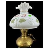 ORNATE BRASS ANTIQUE DUPLEX ELECTRIFIED OIL LAMP