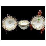 6 PC ANTIQUE NIPPON COBALT AND HEAVY GOLD BOWL SET