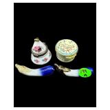 4 PC LOT PORCELAIN KNIFE RESTS & PILL BOXES