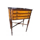 MAHOGANY AND BURL MAPLE 3 DRAWER SHERATON STAND
