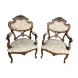2 19TH CENTURY FRENCH CARVED OPEN ARM CHAIRS