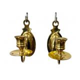 PR OF CAST BRASS SINGLE CANDLE WALL SCONCES