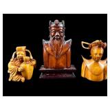 3 PC LOT OF MINIATURE CHINESE HAND CARVED WOODEN