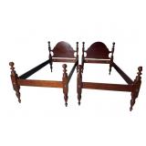 2 CRAFTIQUE MAHOGANY CANNONBALL SINGLE BEDS