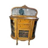 TIGER OAK LEADED GLASS BOWED GLASS SIDEBOARD