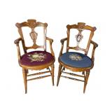 2 WALNUT VICTORIAN NEEDLEPOINT ARM CHAIRS