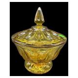 ANCHOR HOCKING FAIRFIELD AMBER CANDY DISH WITH LID