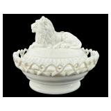 OLDER WESTMORELAND MILK GLASS LION ON NEST