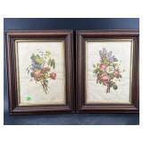 2 WALNUT VICTORIAN FRAMES. BOTANICAL PRINTS