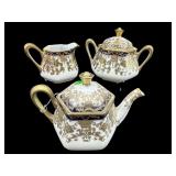 ANTIQUE NIPPON COBALT AND GOLD 3 PC TEASET